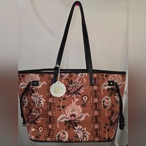 Spartina 449 Linden Jetsetter Coral and Black Floral Tote